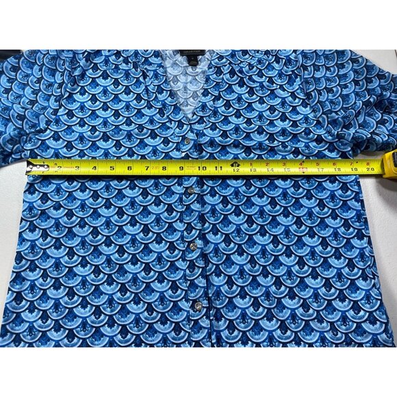 JM Collection Size M Blouse Boho Paradise Blue Print Button-Front Blouse - Picture 3 of 10